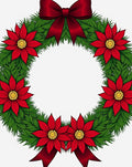 Red Poinsettia Green Fir Ribbon Wreath Rug