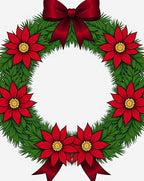 Red Poinsettia Green Fir Ribbon Wreath Rug