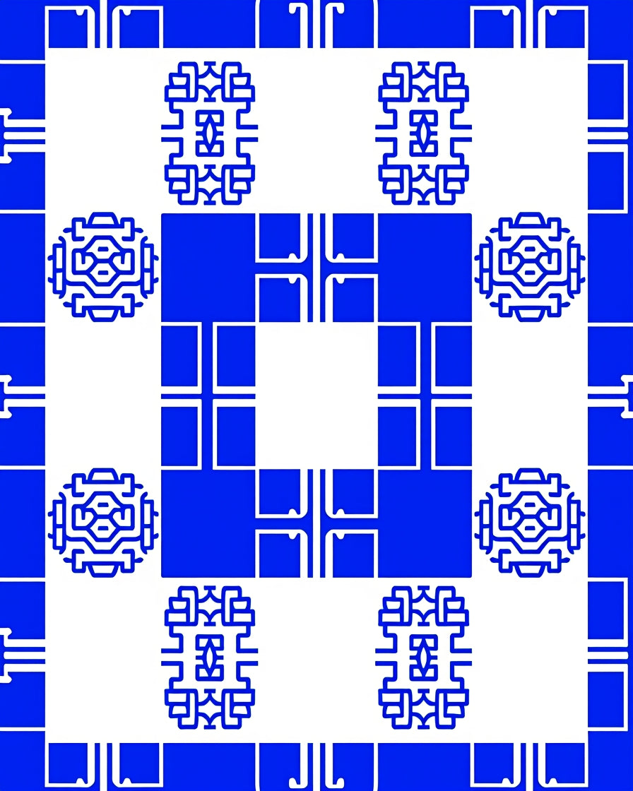 Vivid Blue Geometric Mosaic Rug