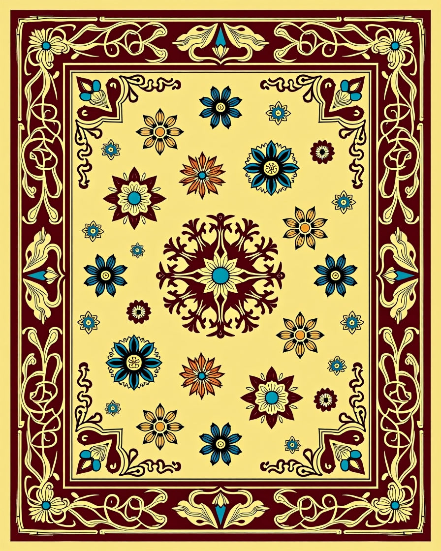 Crimson Gold Floral Scatter Medallion Rug
