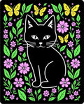 Whimsical Black Cat Floral Garden Rug