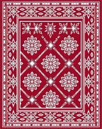 Crimson White Floral Starburst Medallion Rug