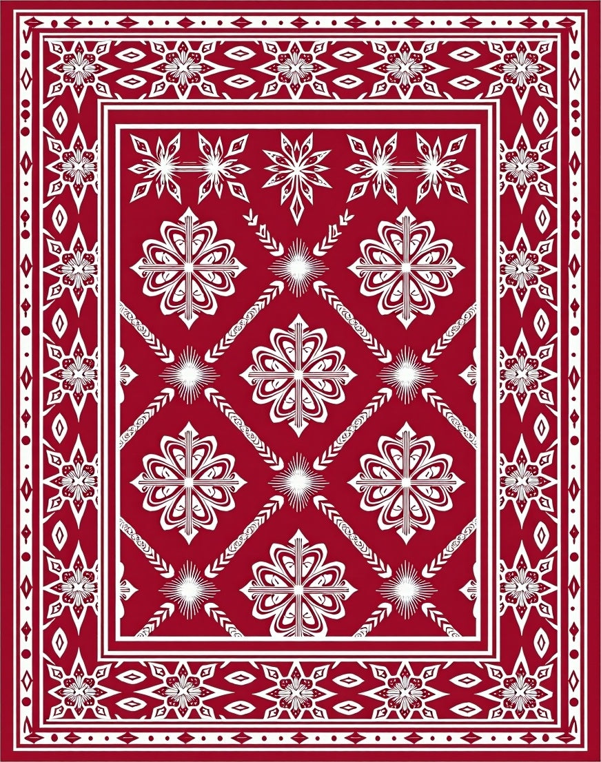 Crimson White Floral Starburst Medallion Rug