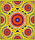 Vibrant Orange Blue Floral Mandala Rug