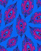 Vibrant Pink Blue Peacock Feather Rug