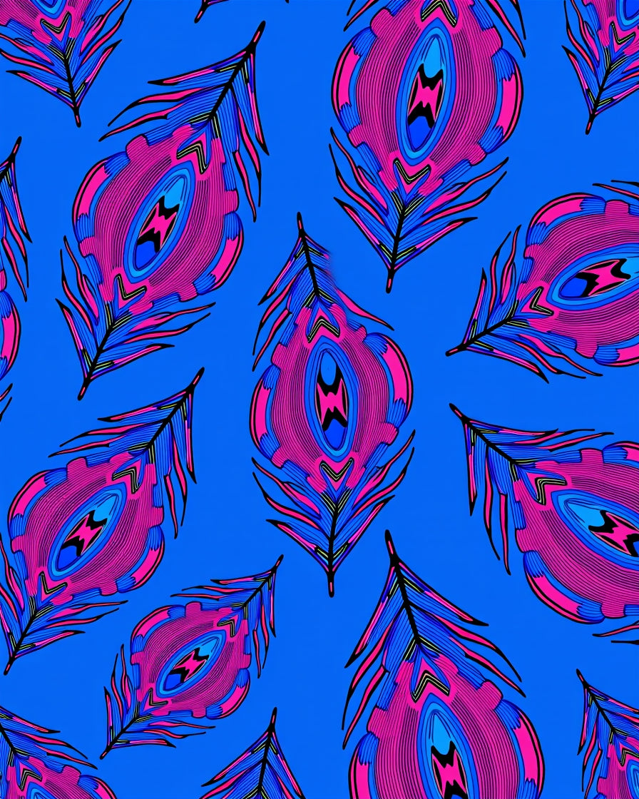 Vibrant Pink Blue Peacock Feather Rug