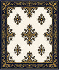 Navy Gold Quatrefoil Floral Border Rug