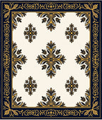 Navy Gold Quatrefoil Floral Border Rug