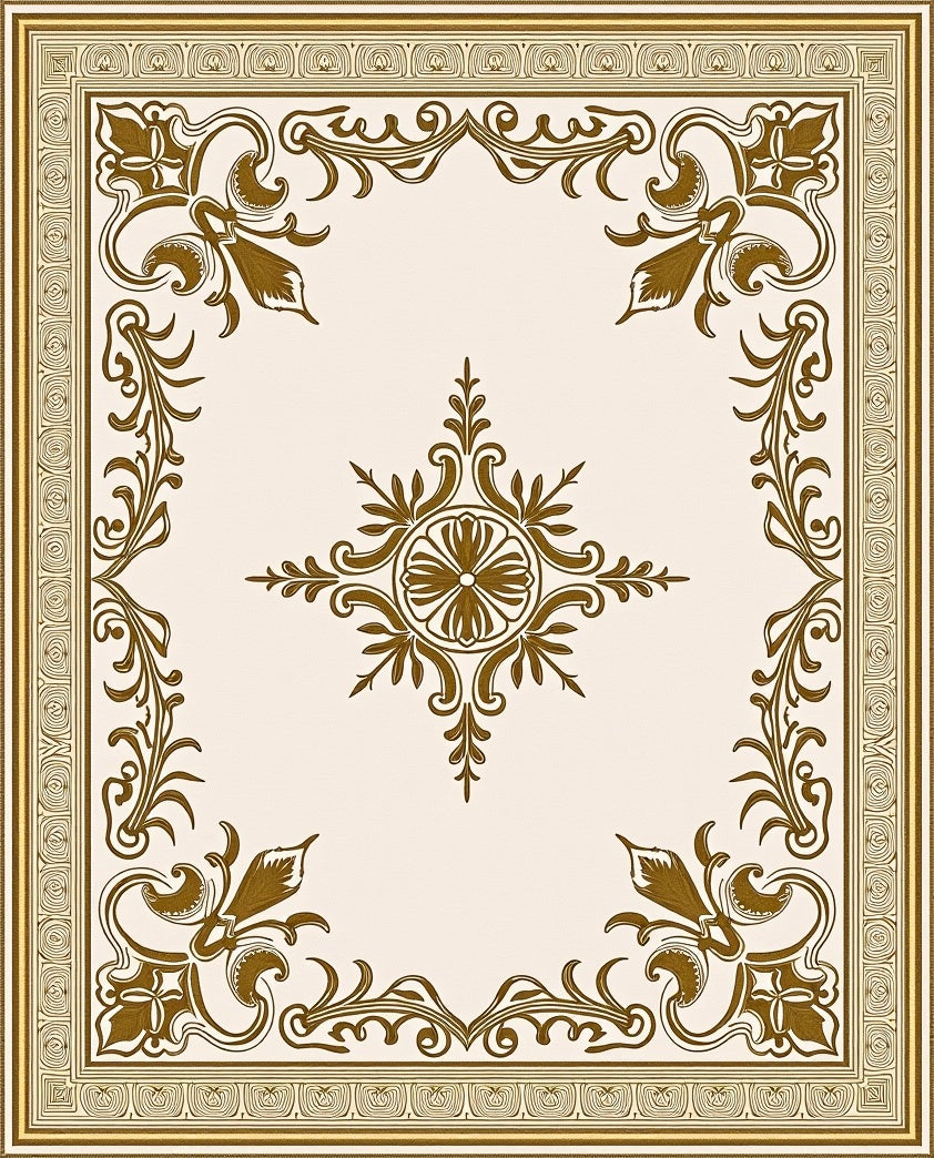 Golden Scrollwork Floral Centerpiece Rug