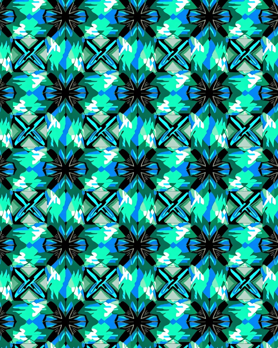 Vibrant Teal Blue Geometric Starburst Rug