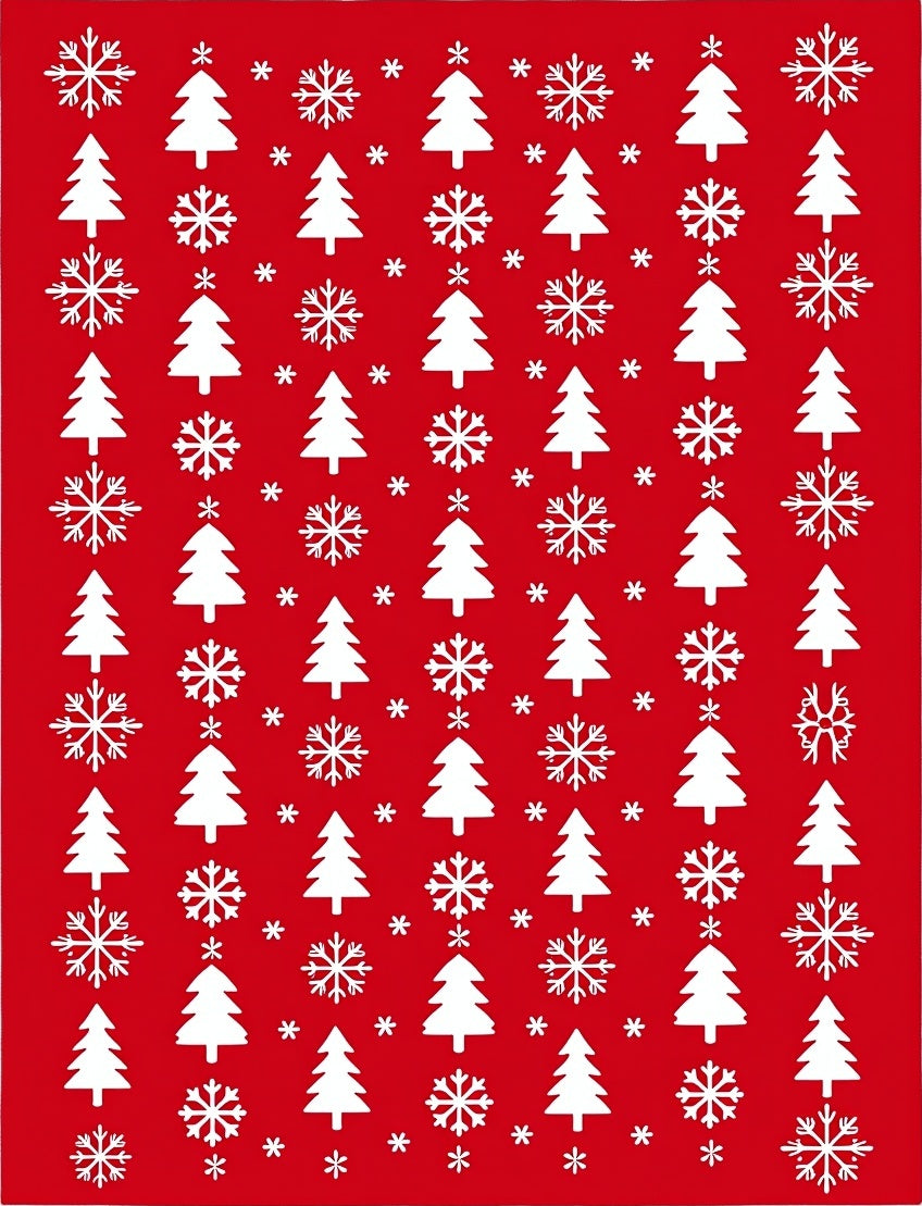 Red White Christmas Trees Snowflakes Rug