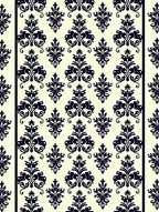 Black Damask Scrollwork Ivory Background Rug