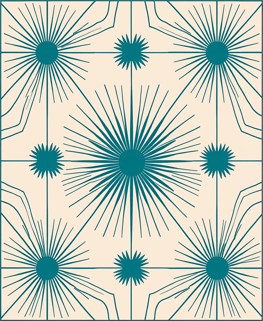 Teal Sunburst Geometric Medallion Rug