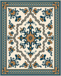 Ornate Amber Teal Floral Medallion Rug