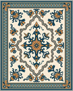 Ornate Amber Teal Floral Medallion Rug