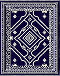 Deep Navy Ivory Geometric Diamond Medallion Rug