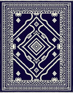 Deep Navy Ivory Geometric Diamond Medallion Rug