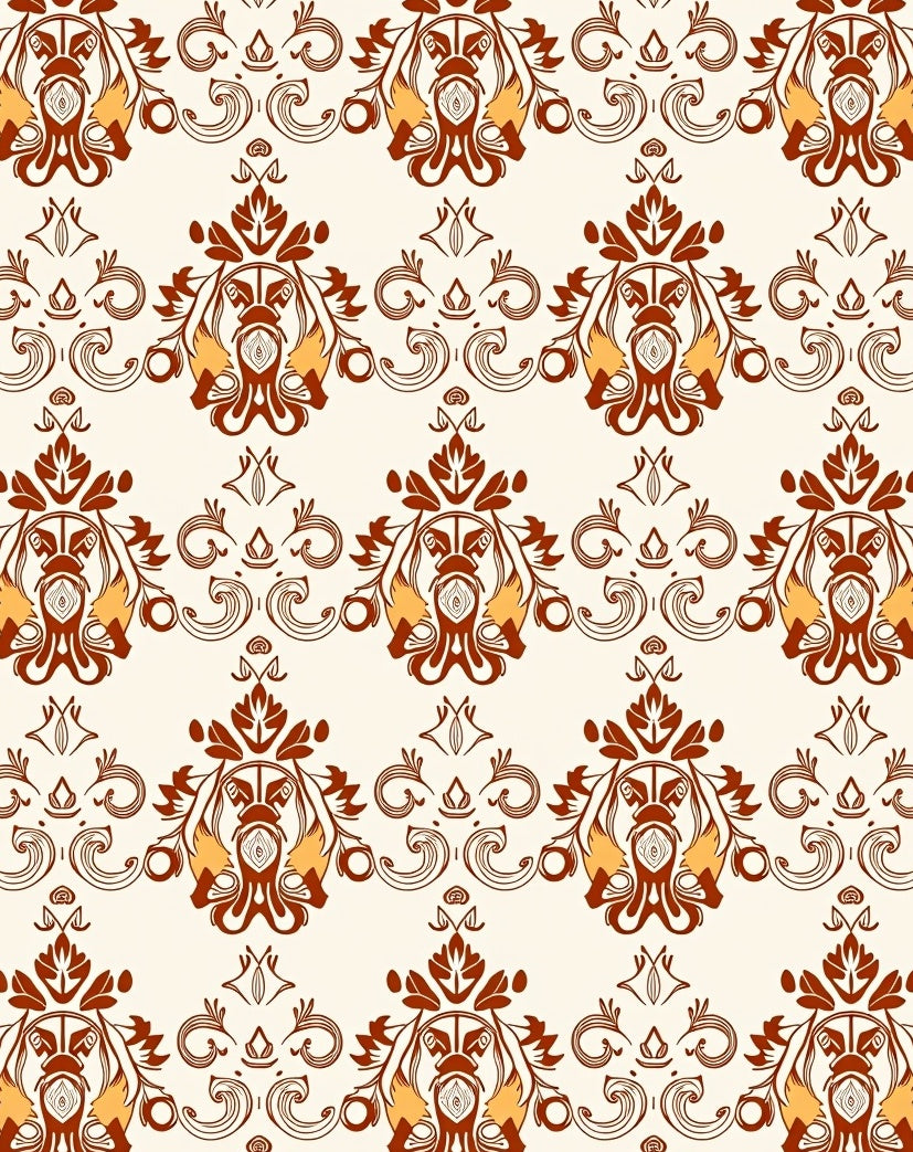 Antique Amber Damask Scroll Rug