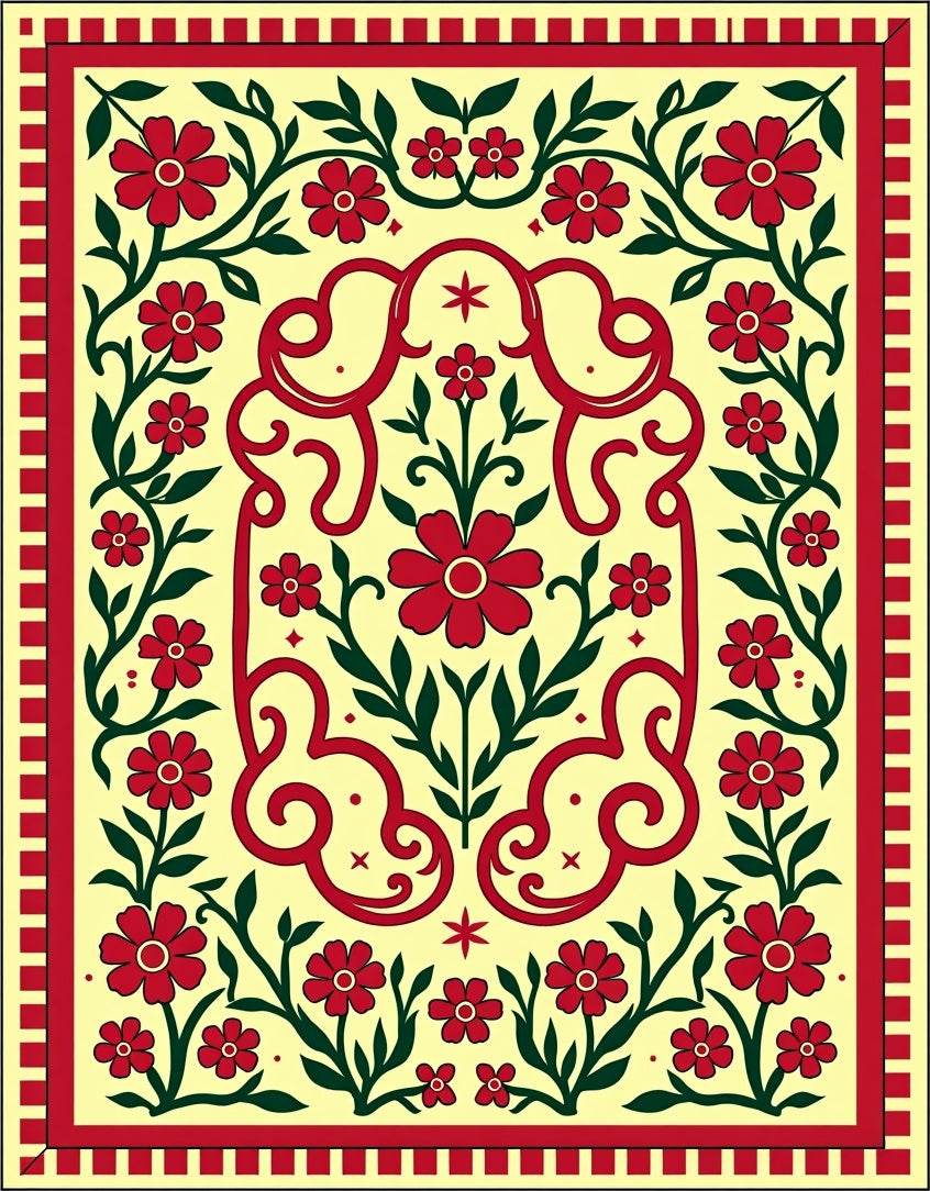 Crimson Blossoms In Greenery Lace Rug