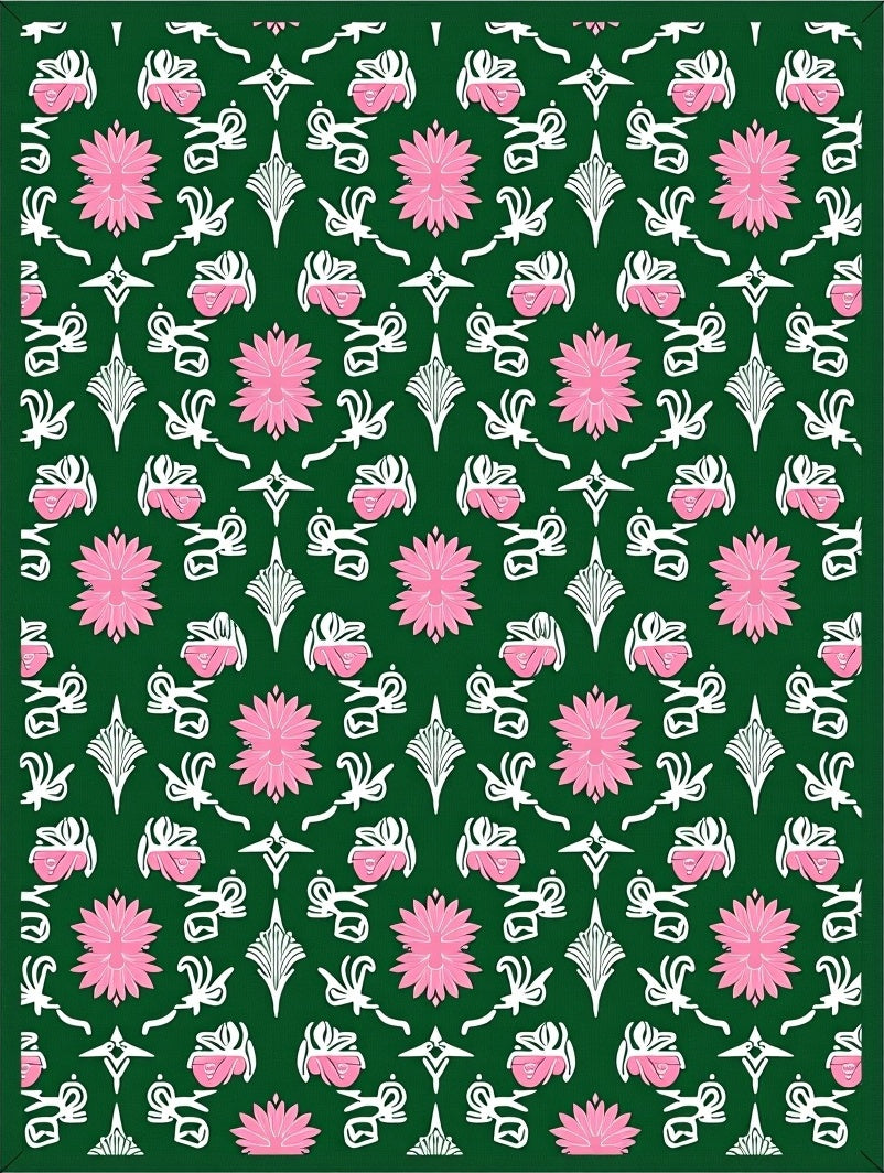 Pink Floral Emerald Garden Repeat Rug