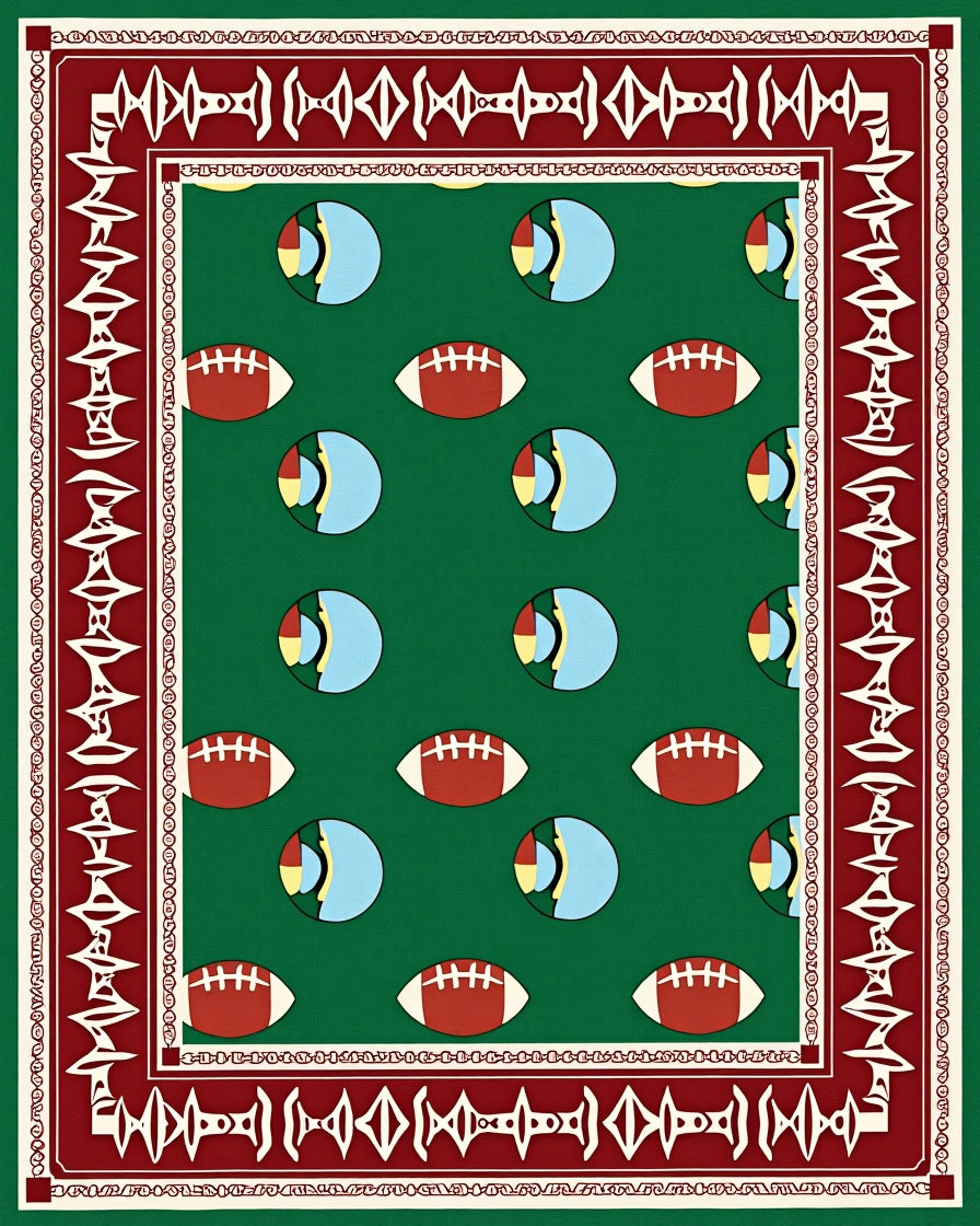 Green Football and Eye Border Rug