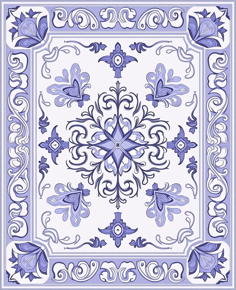 Periwinkle Floral Scroll Medallion Rug