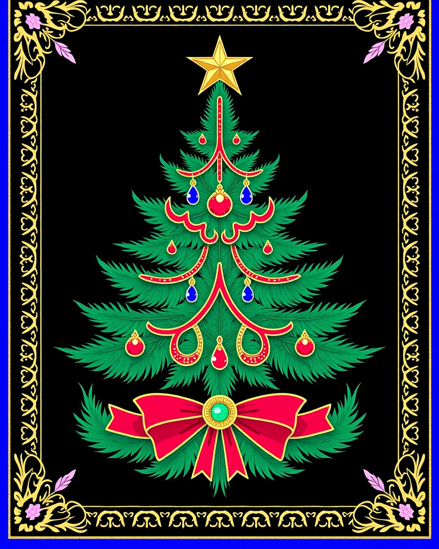 Festive Emerald Christmas Tree Bow Rug