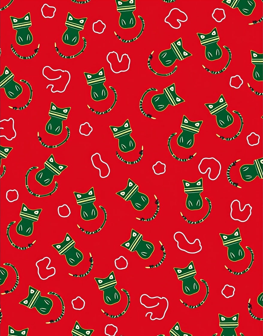 Crimson Green Whimsical Cat Snake Rug