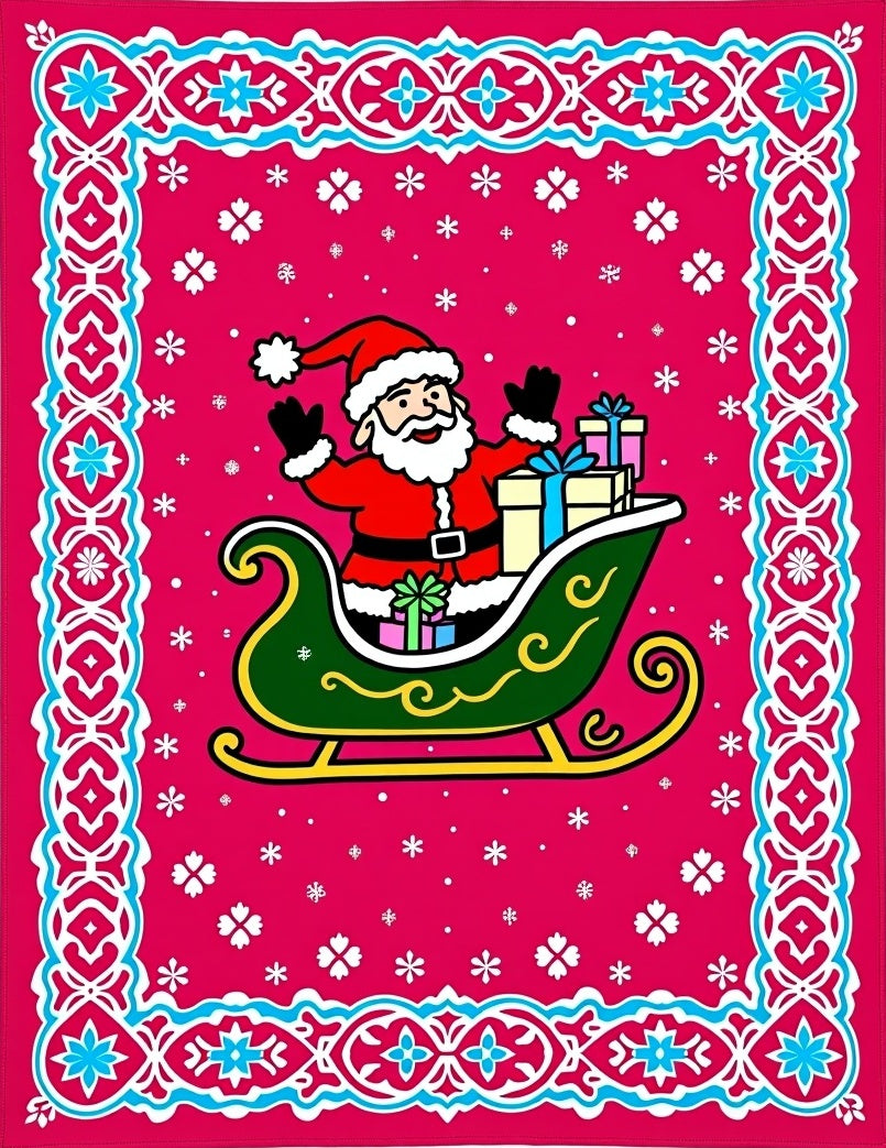 Merry Santa Sleigh Red Ornamental Rug