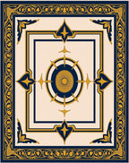 Navy gold sunburst medallion inlay Rug