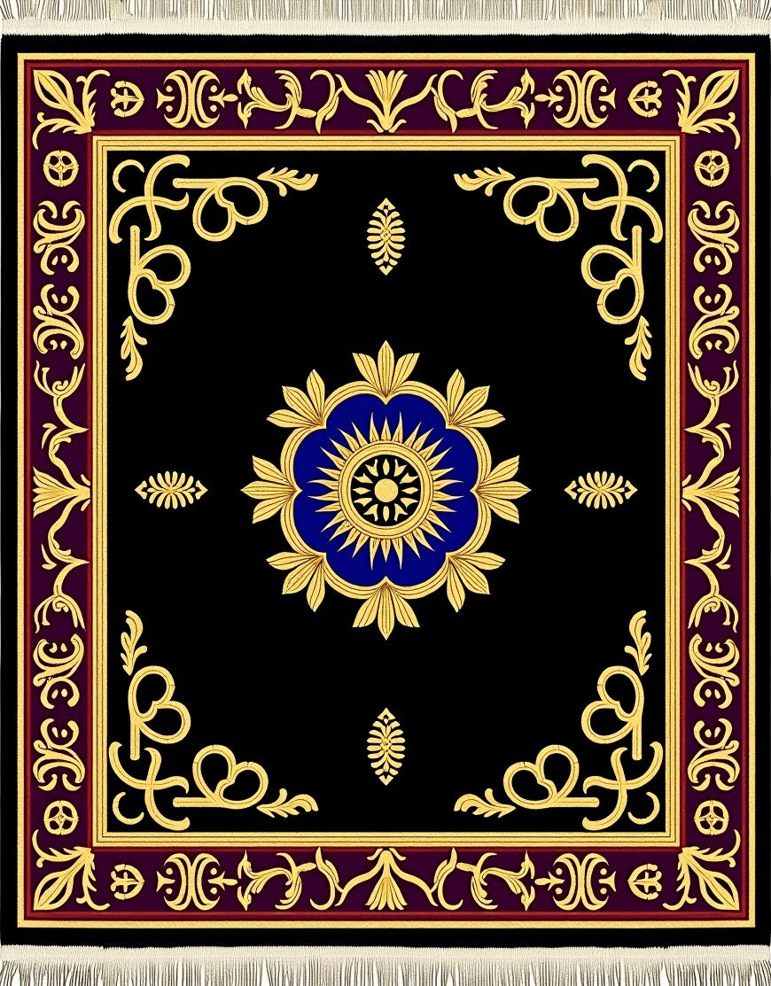 Rich Black and Gold Floral Medallion Rug