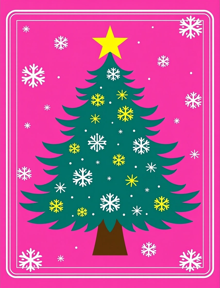 Hot Pink Christmas Tree Snowflake Star Rug