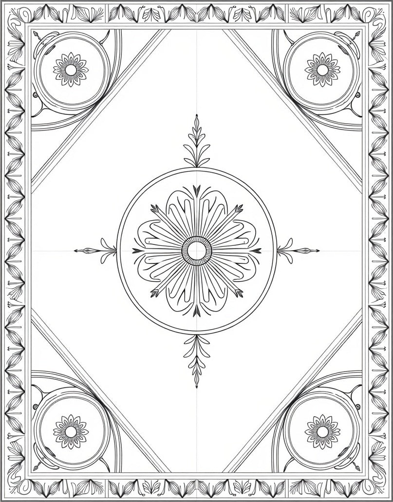 Classic Black White Floral Round Medallion Rug