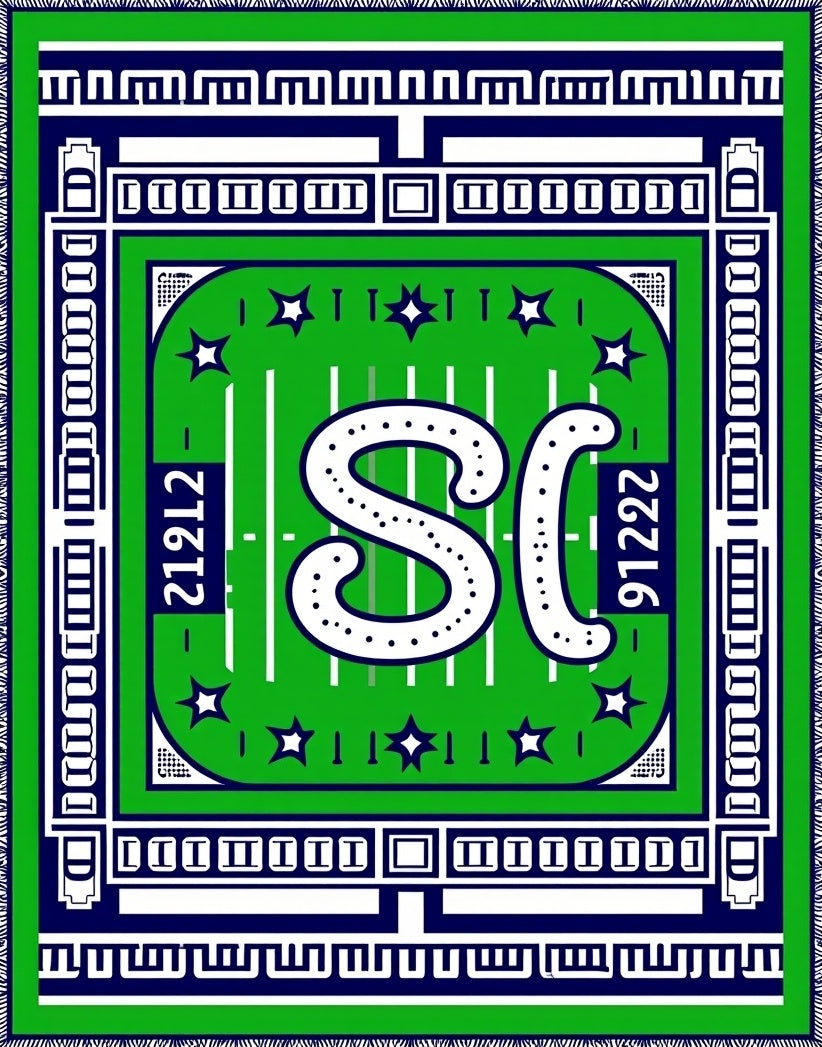 Green Football Field White SC Rug