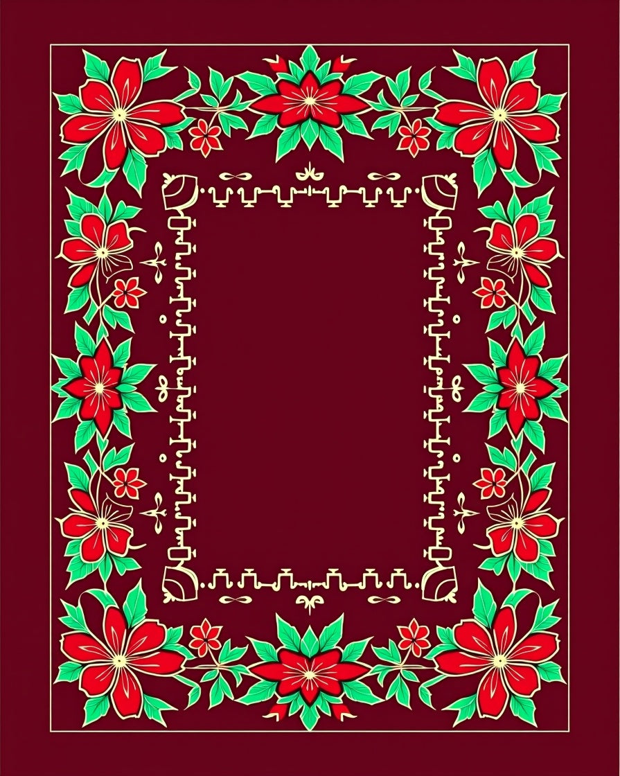 Red Floral Vine Border Deep Red Rug