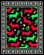 Festive Red Green Dog Border Rug