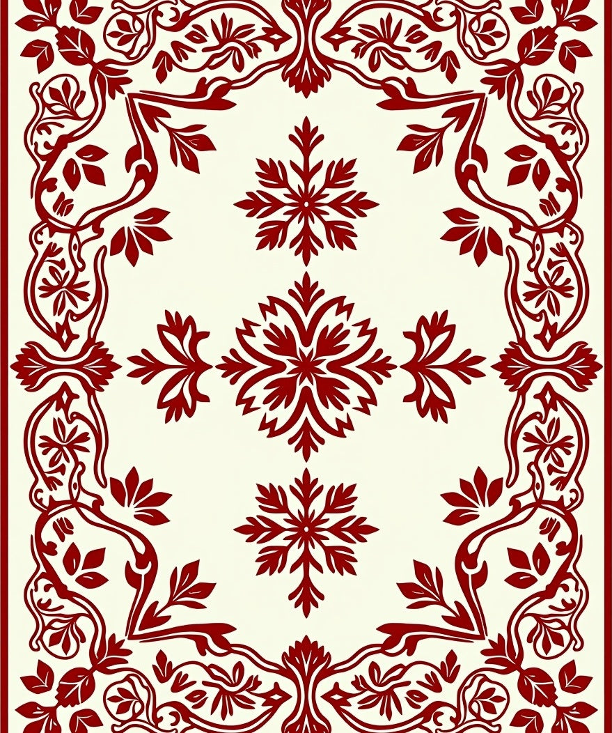 Crimson Floral Snowflake Medallion Rug