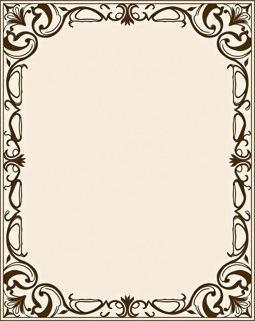 Elegant Ivory Bronze Filigree Border Rug