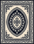 Cream Dark Blue Oval Medallion Frame Rug