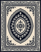 Cream Dark Blue Oval Medallion Frame Rug