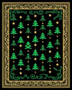 Green Pine Trees Yellow Stars Border Rug
