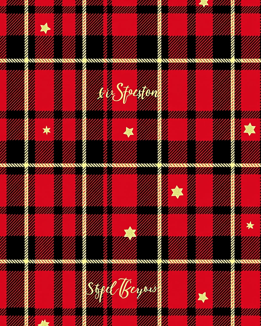 Red Black Gold Plaid Star Rug