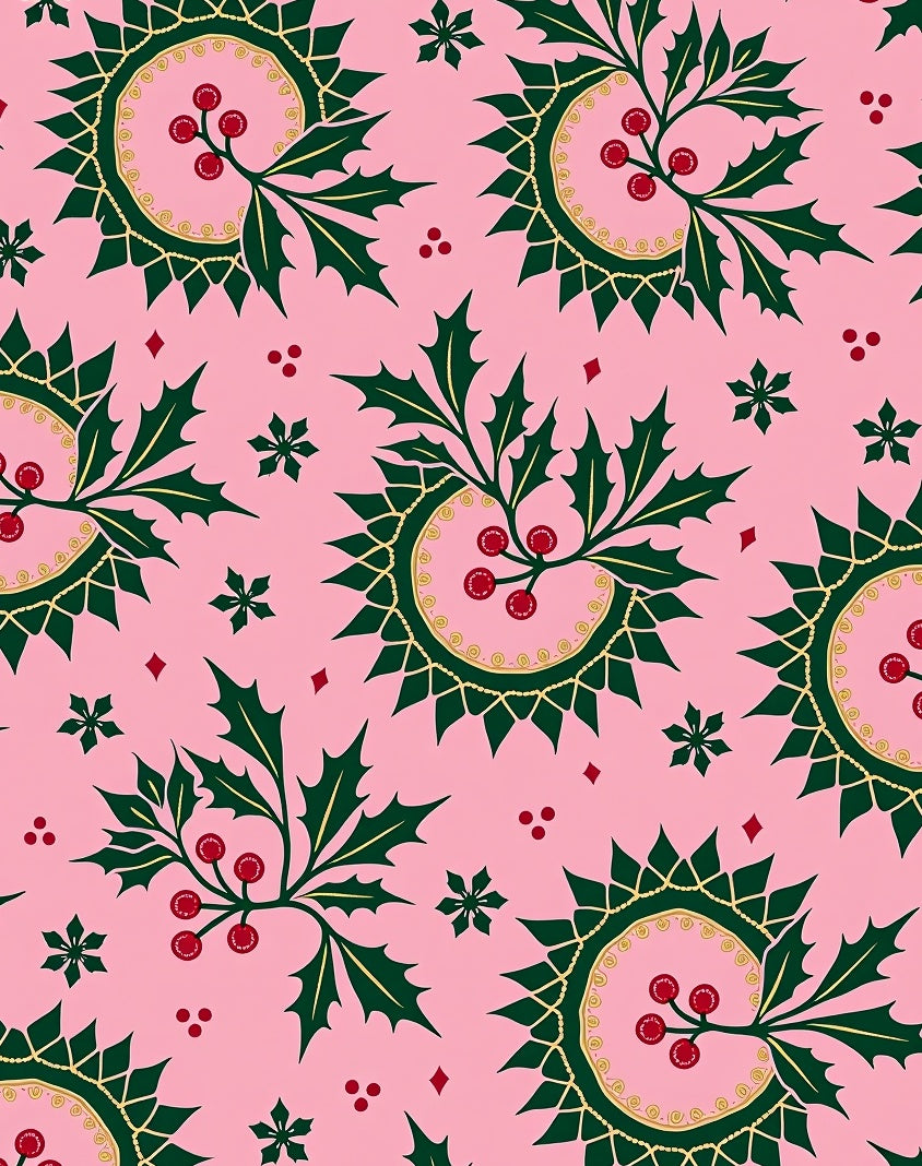 Vintage Pink Holly Berry Medallion Rug