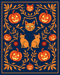 Orange Pumpkin Cats Vintage Folklore Rug