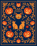 Orange Pumpkin Cats Vintage Folklore Rug