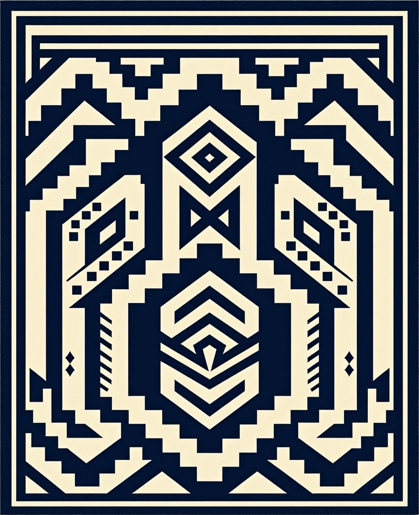 Navajo Inspired Navy Cream Geometric Rug
