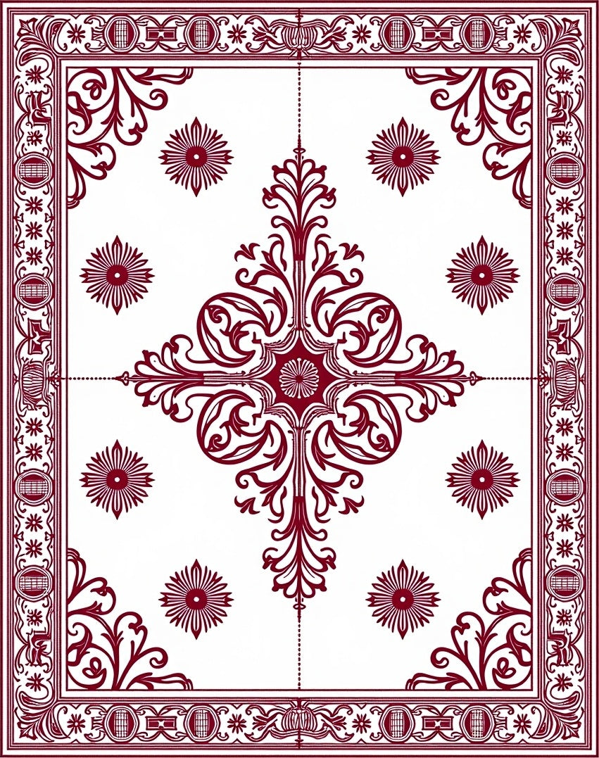 Deep Red Floral Medallion Centerpiece Rug