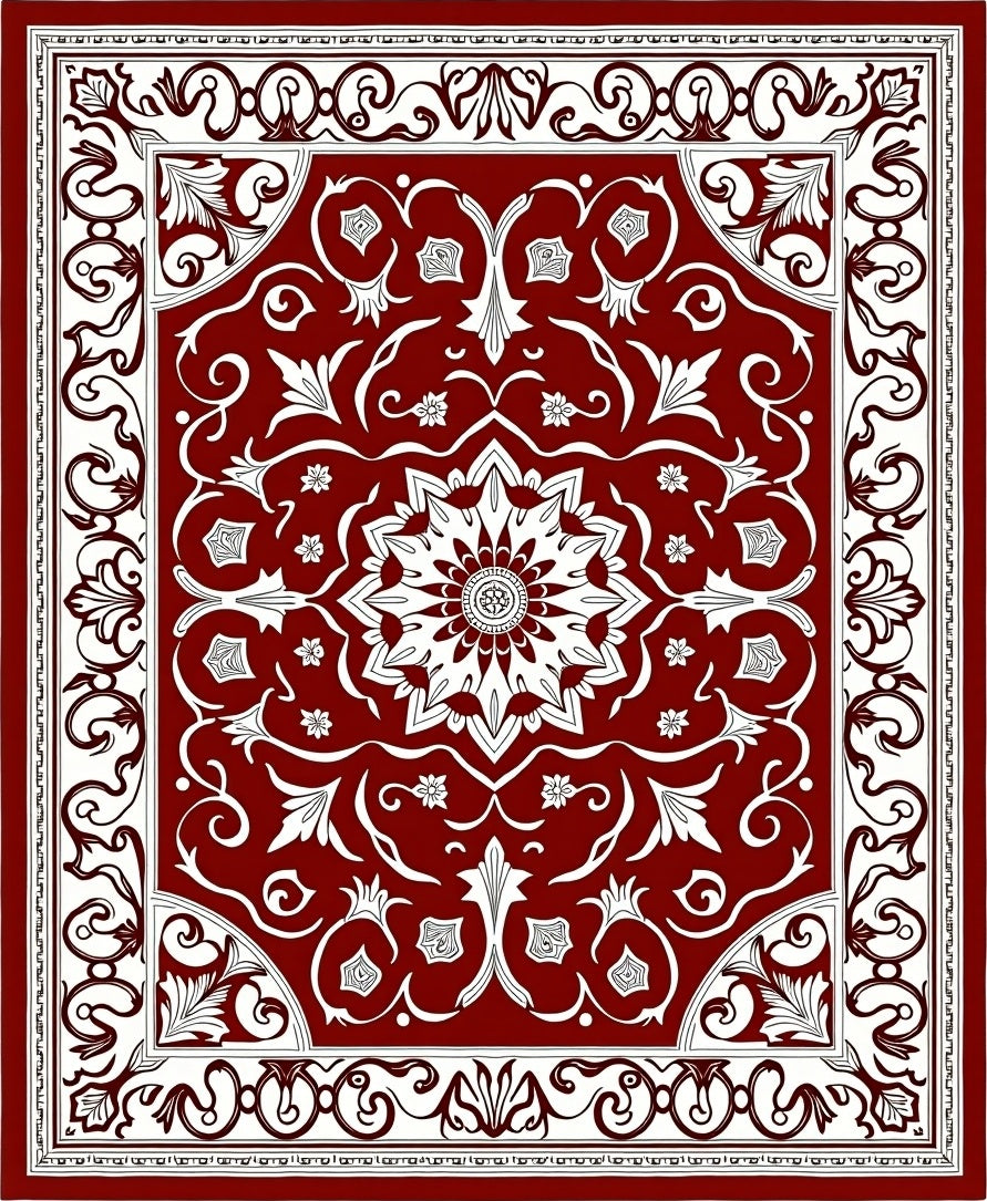Rich Red Floral Medallion Art Rug