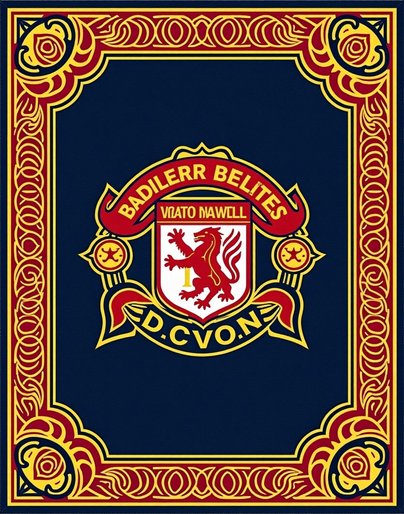 Crimson Dragon Emblem Traditional Border Rug