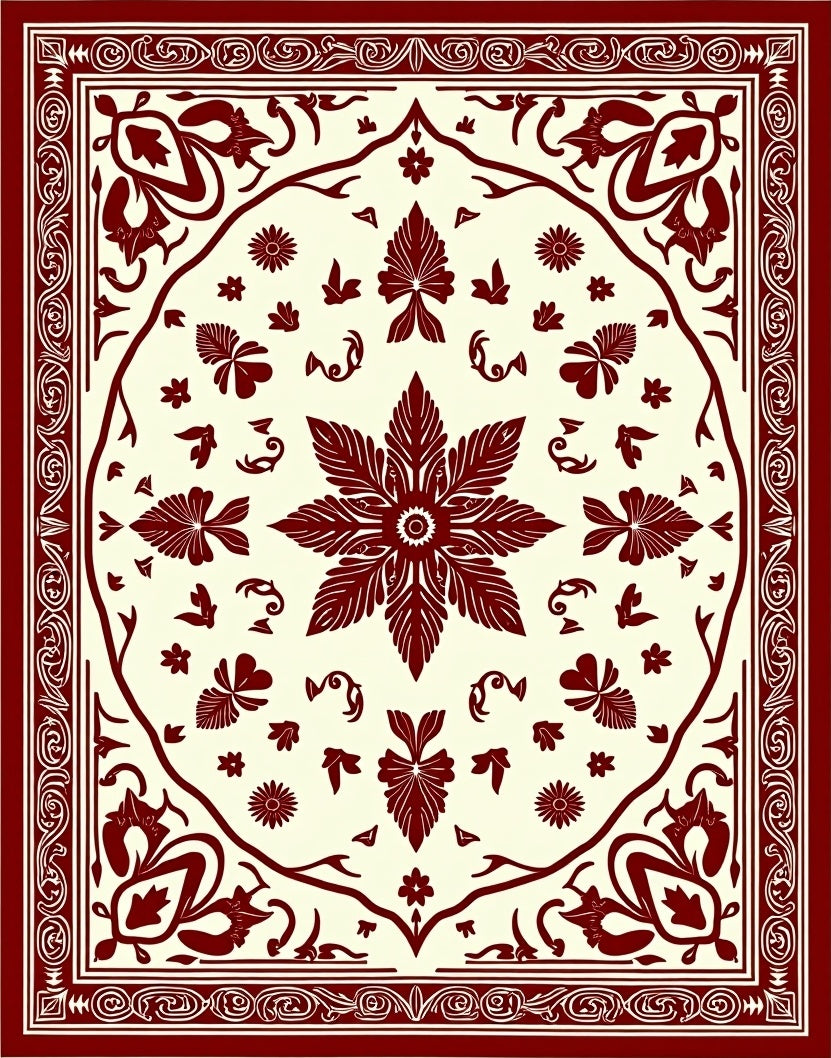 Deep Red Floral Mandala Garden Rug